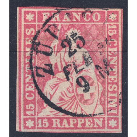 SWITZERLAND 1854-62 Helvetia seated 15r pink used