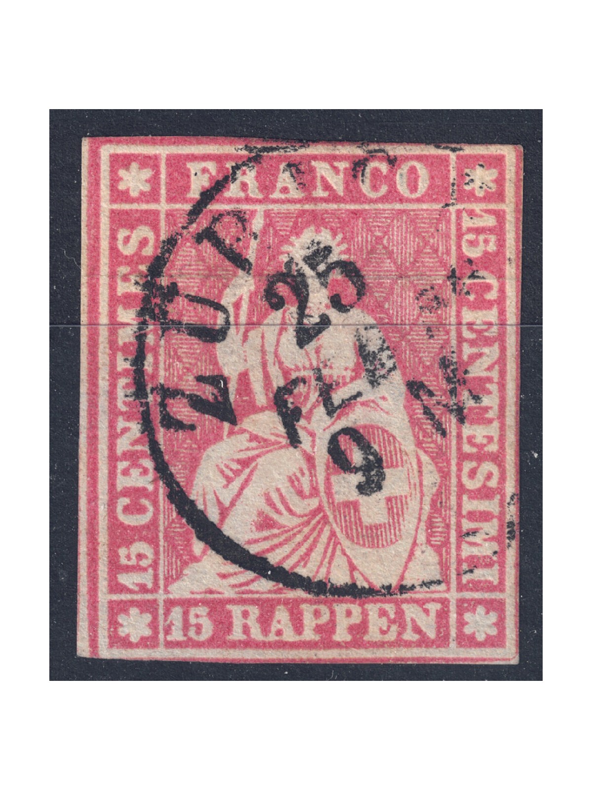SVIZZERA 1854-62 Helvetia seduta 15r rosa us