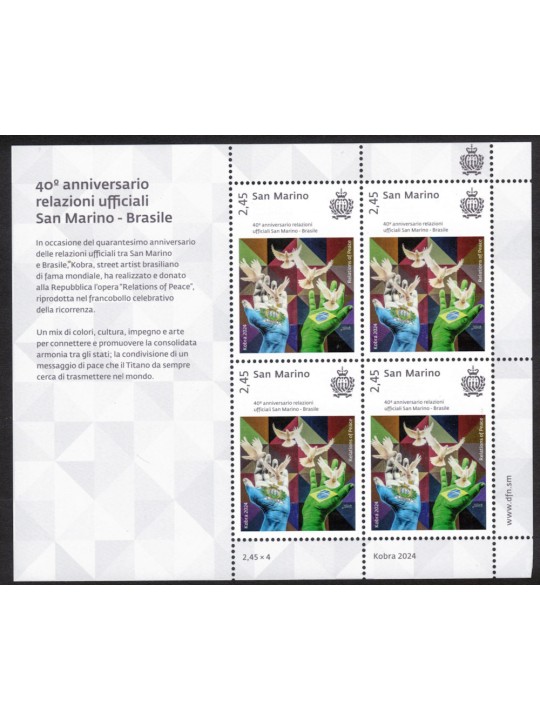 SAN MARINO 2024 Anniversario delle relazioni ufficiali San Marino – Brasile MF MNH**