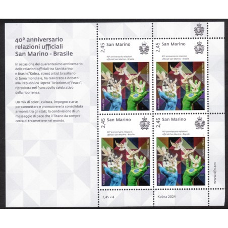 SAN MARINO 2024 Anniversary of official relations San Marino – Brazil m/s MNH**