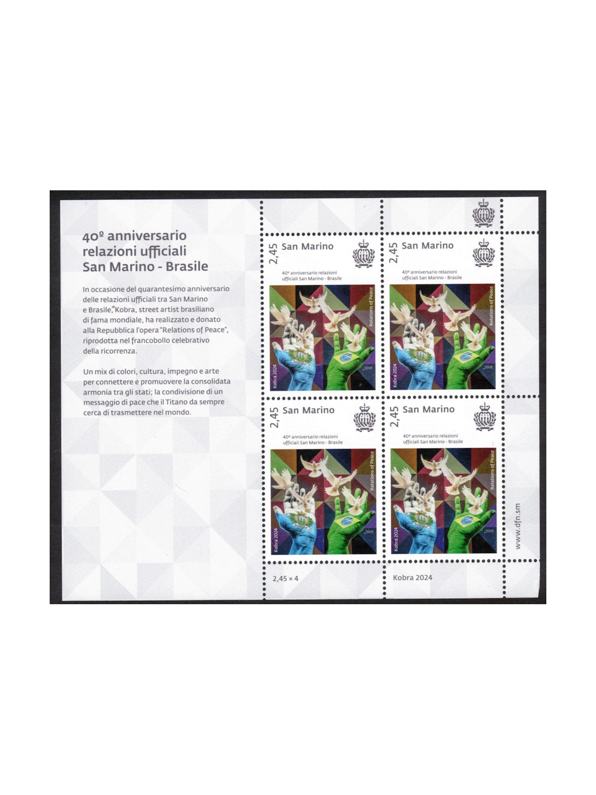 SAN MARINO 2024 Anniversary of official relations San Marino – Brazil m/s MNH**
