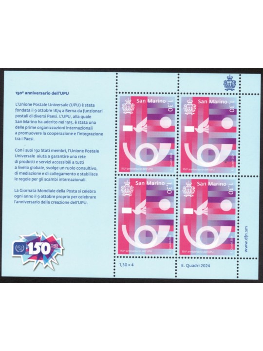 SAN MARINO 2024 150th Anniversary UPU m/s MNH**