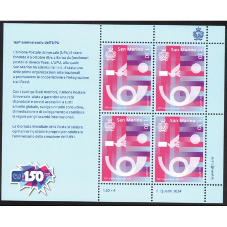 SAN MARINO 2024 150th Anniversary UPU m/s MNH**