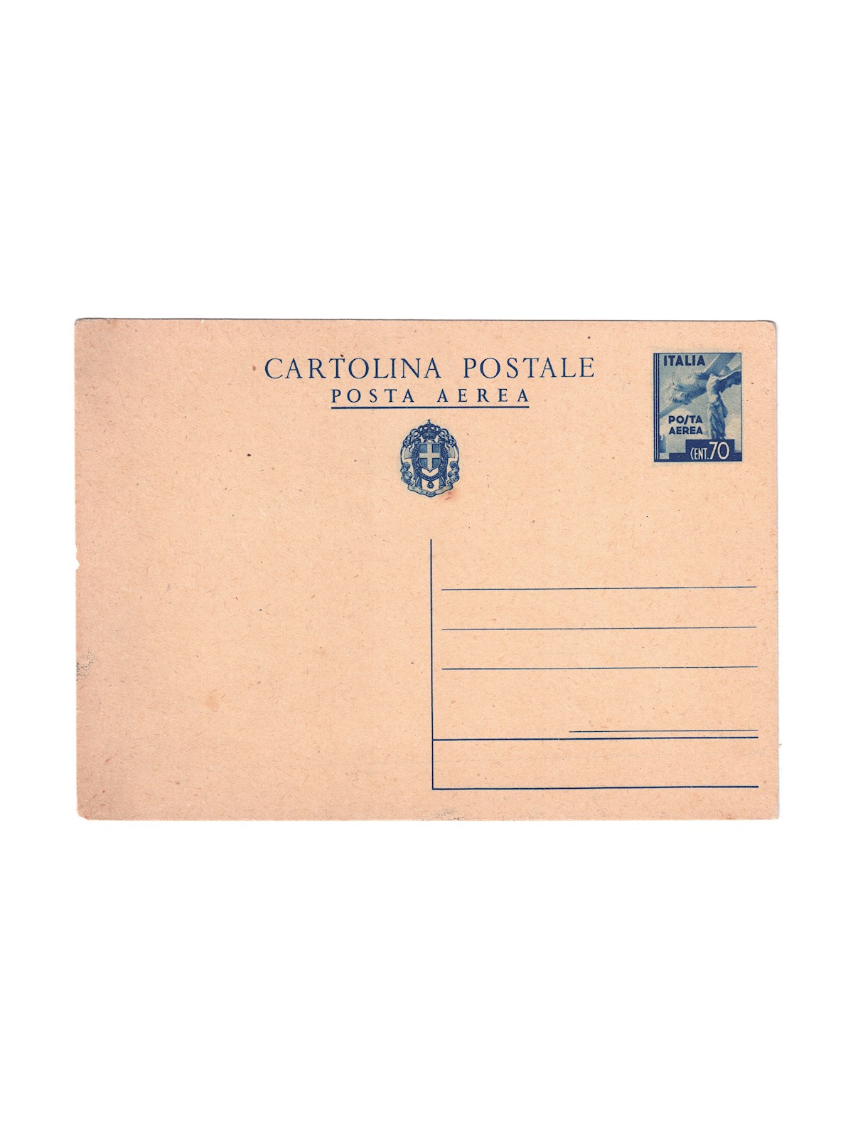 ITALY KINGDOM 1943 Airmail 70c blue, New Postcard
