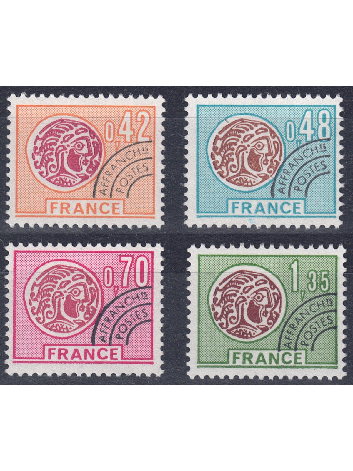 FRANCE 1975 Pre-Cancelled (Gallic Coin) 4v MNH**