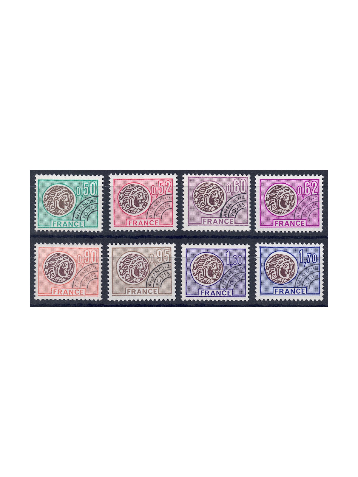 FRANCE 1976 Pre-Cancelled (Gallic Coin) 8v MNH**
