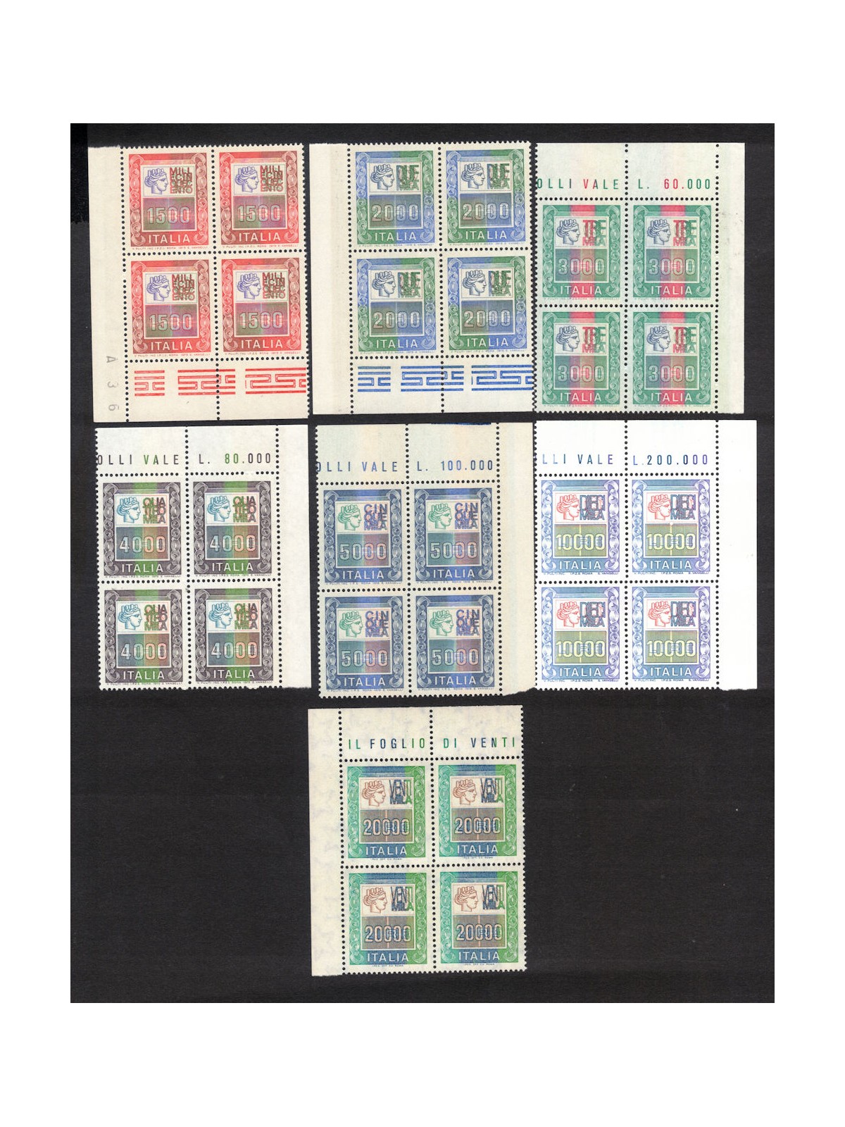 ITALIA 1978-79 Alti valori (in quartina) 7v MNH**