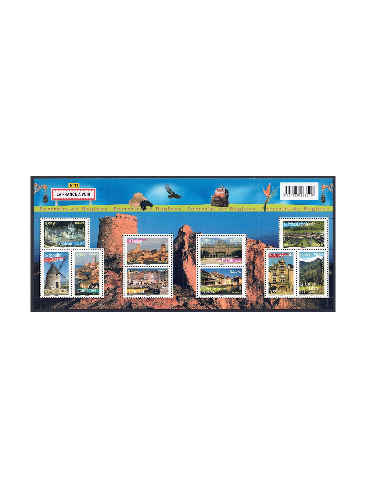 FRANCIA 2008 Ritratti di regioni francesi (11ª serie) BF MNH**