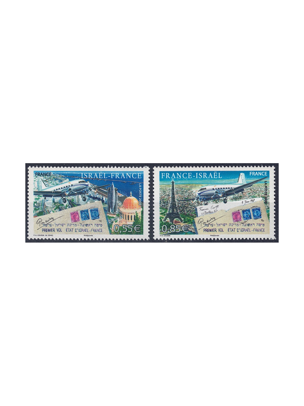 FRANCIA 2008 Primo Volo Israele-Francia 2v MNH**