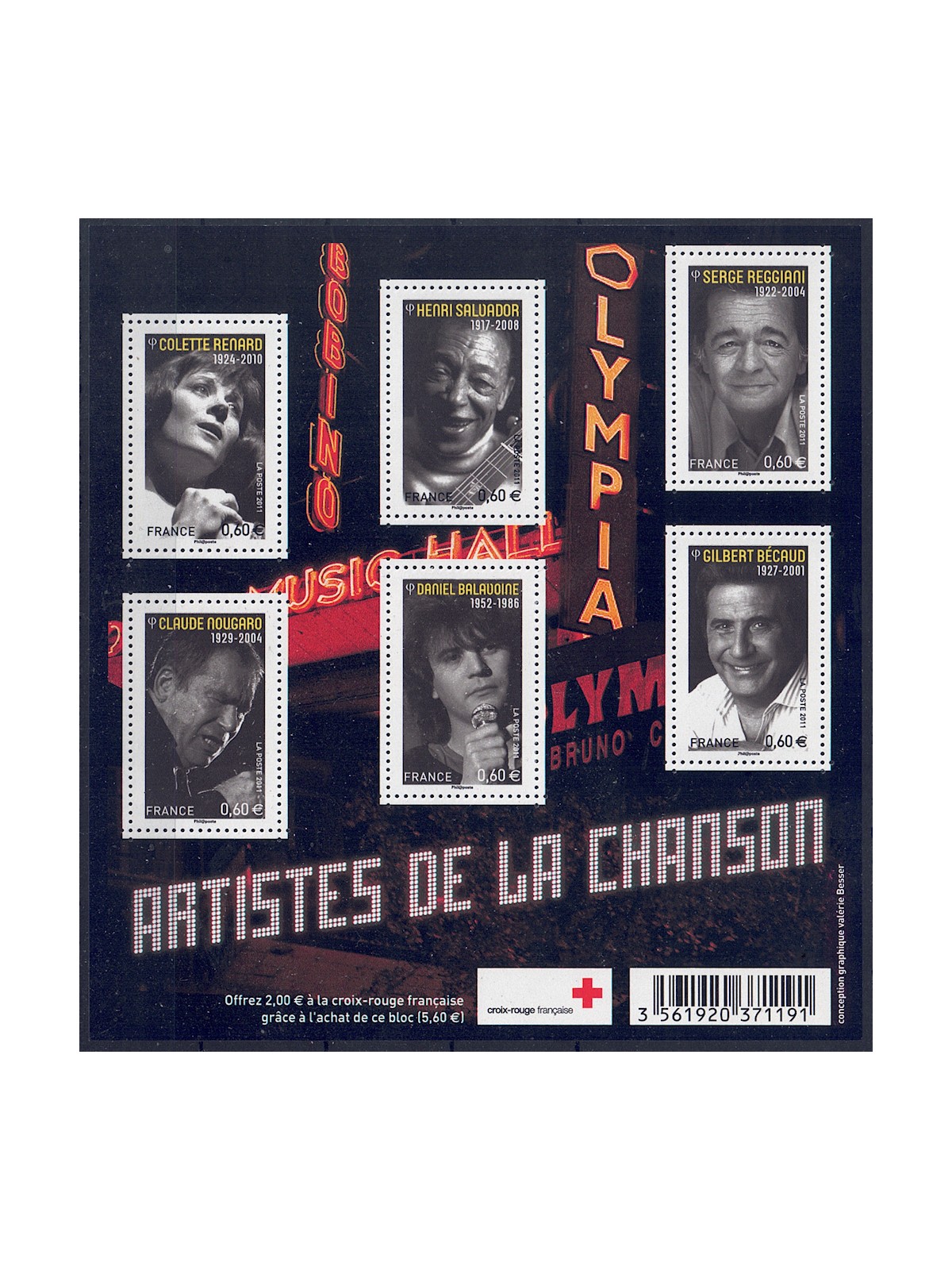 FRANCIA 2011 Cantanti famosi BF MNH**