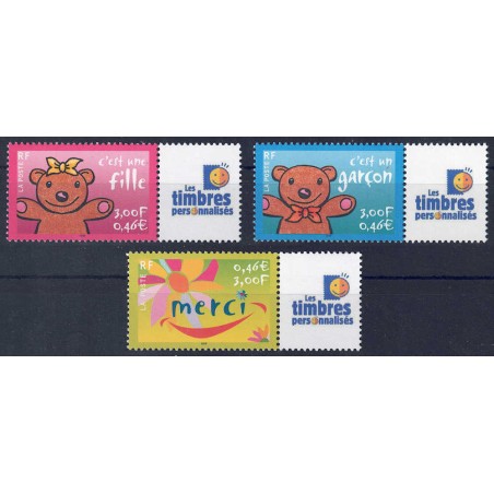 FRANCIA 2001 Francobolli augurali (con appendici) 3v MNH**