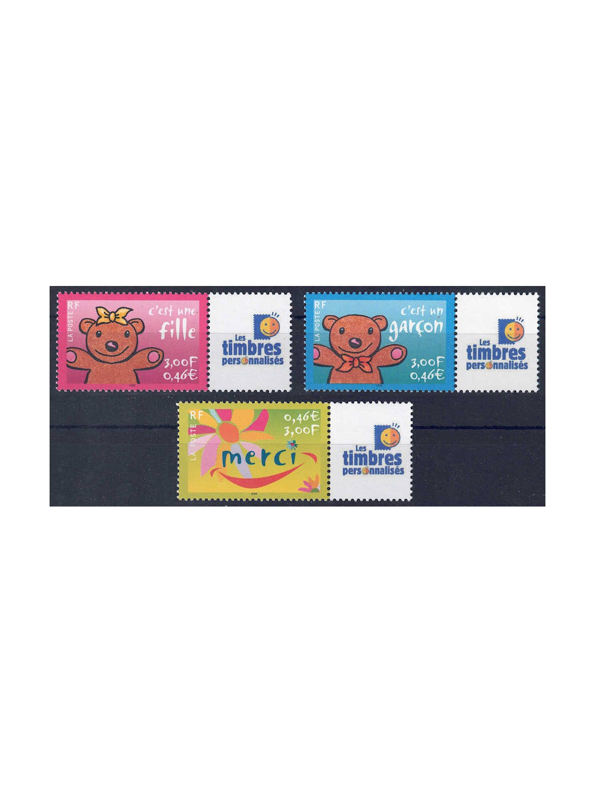 FRANCIA 2001 Francobolli augurali (con appendici) 3v MNH**