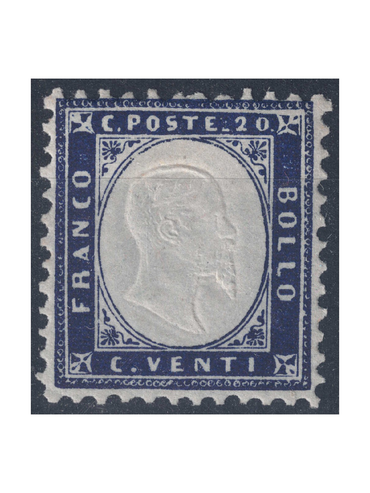 ITALIA REGNO 1862 Vittorio Emanuele II 20c indaco MH*