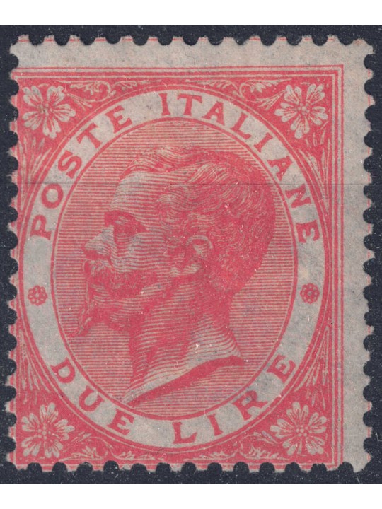 ITALIA REGNO 1865 De La Rue 2£ vermiglio (Torino) MH*