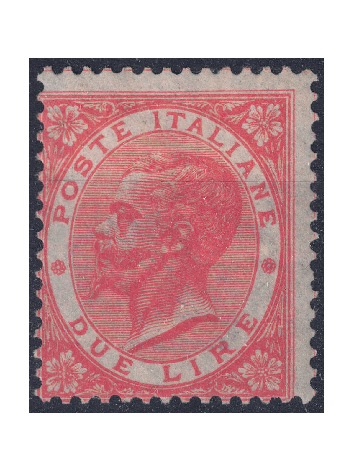 ITALIA REGNO 1865 De La Rue 2£ vermiglio (Torino) MH*