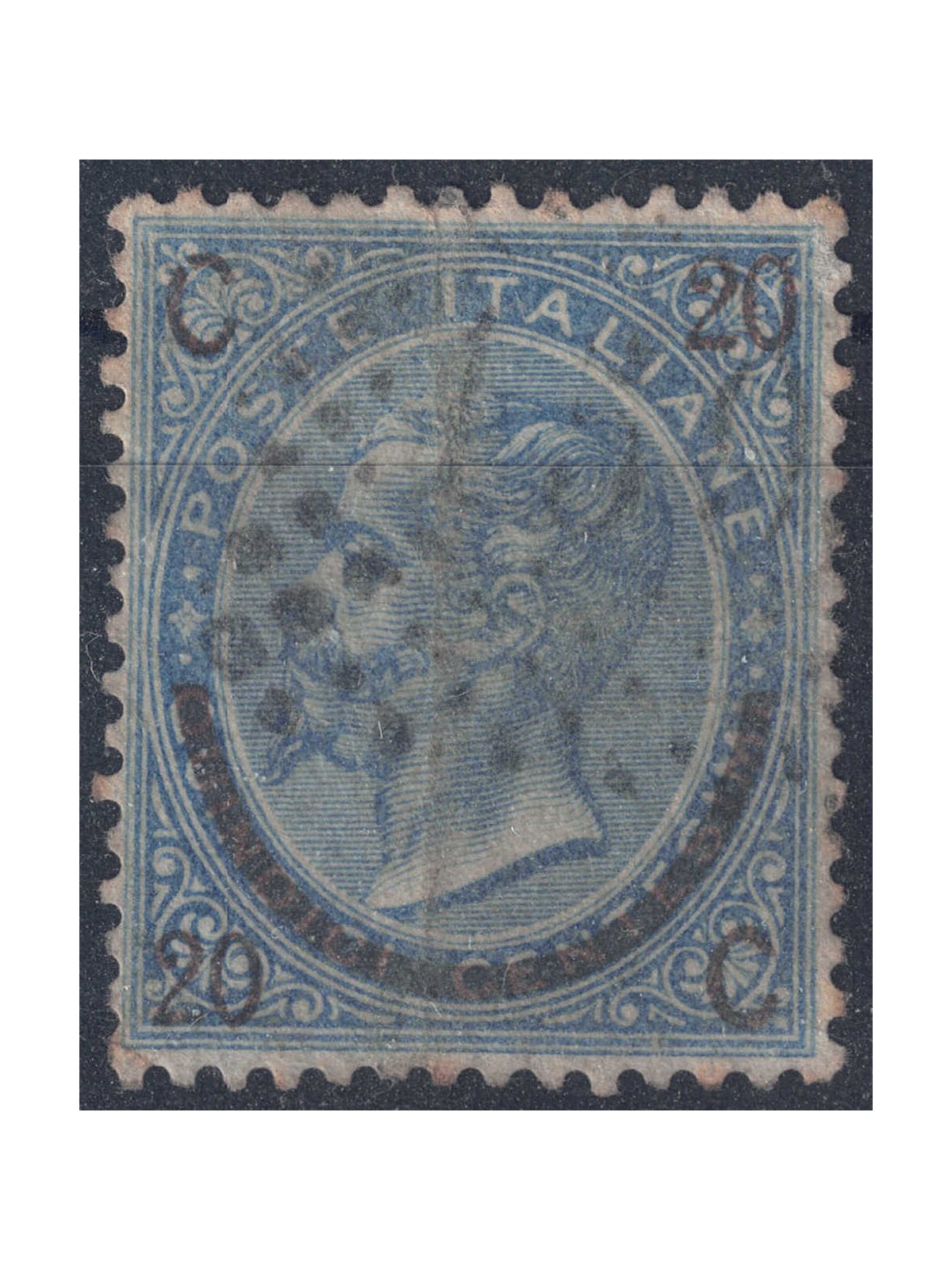 ITALY KINGDOM 1865 Provisional 20c on 15c 2nd type us