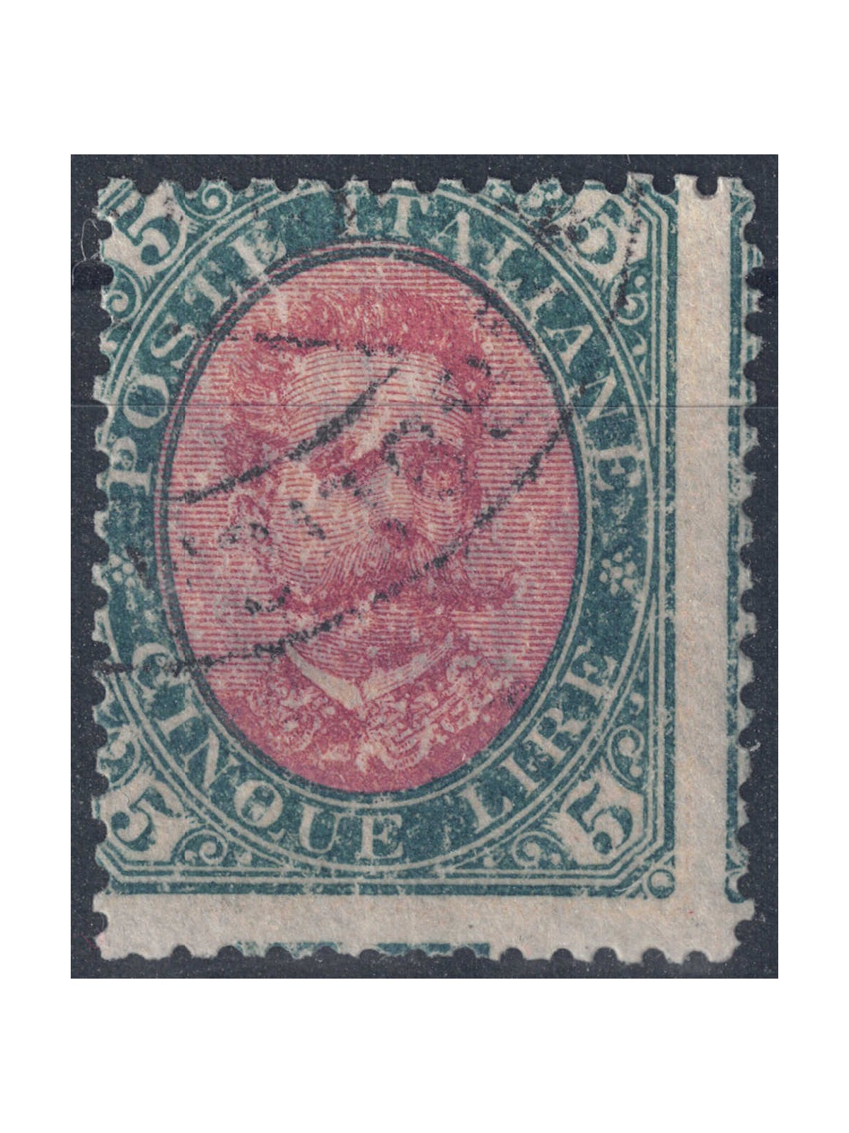 ITALY KINGDOM 1889 Umberto I £5 green and carmine us