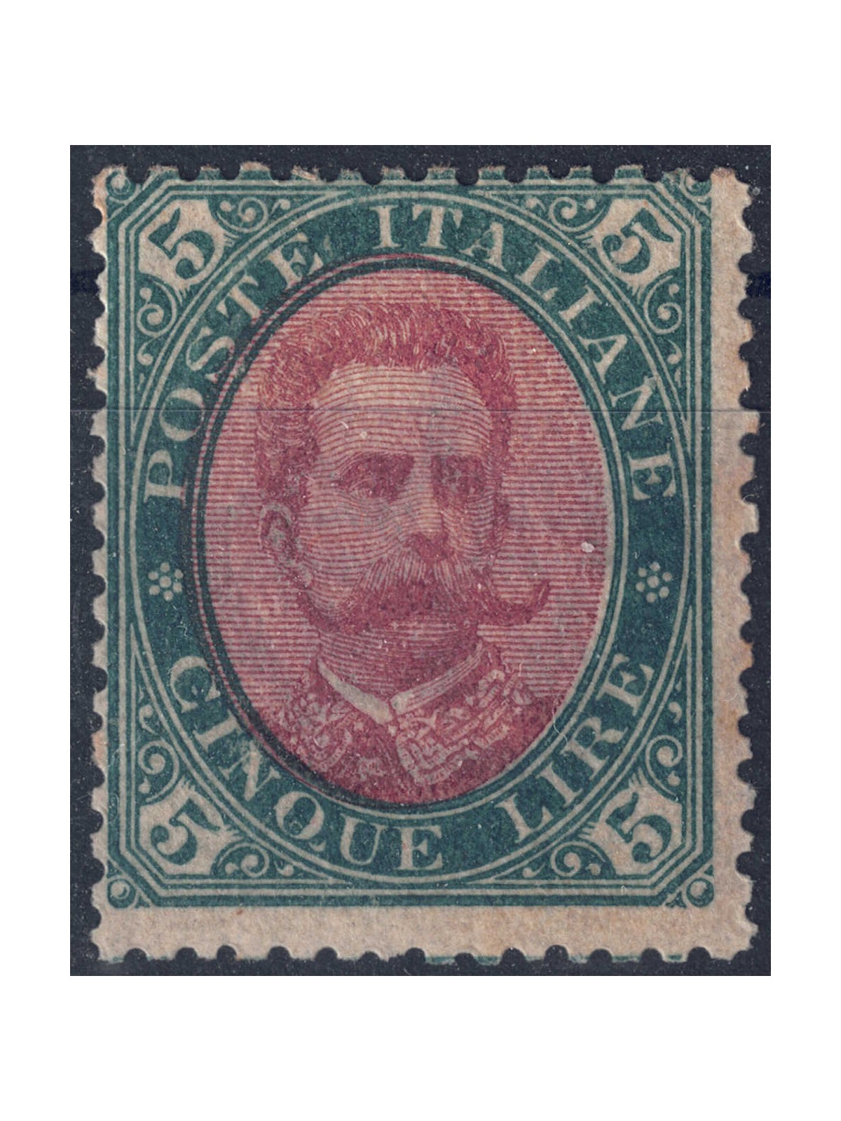 ITALIA REGNO 1889 Umberto I £5 verde e carminio MH*