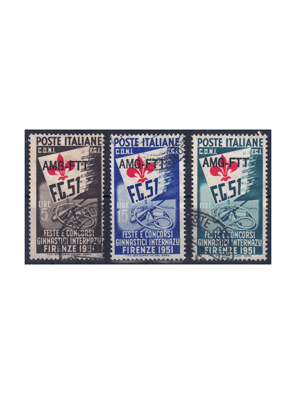 TRIESTE A 1951 International Gymnastics Competitions 3v used