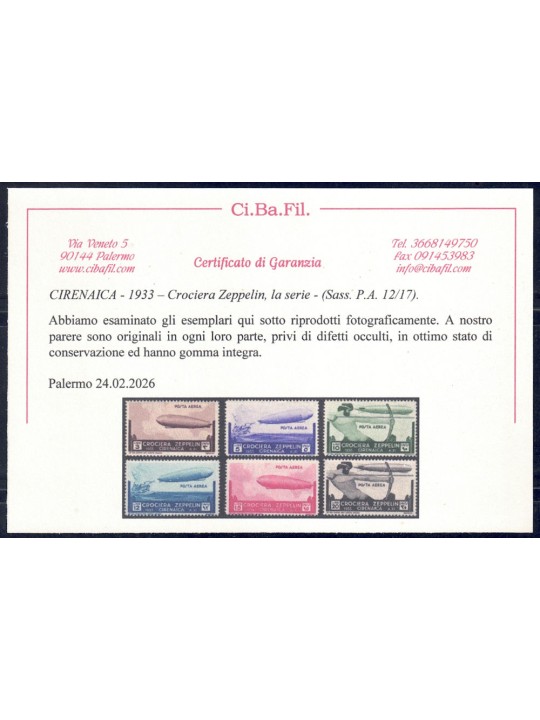 CIRENAICA 1933 Crociera Zeppelin 6v MNH** ©
