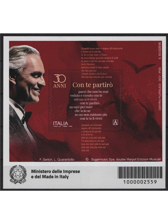 ITALY 2025 Con Te Partirò BF MNH**