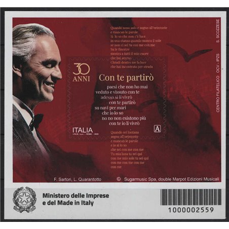 ITALIA 2025 Con Te Partirò BF MNH**