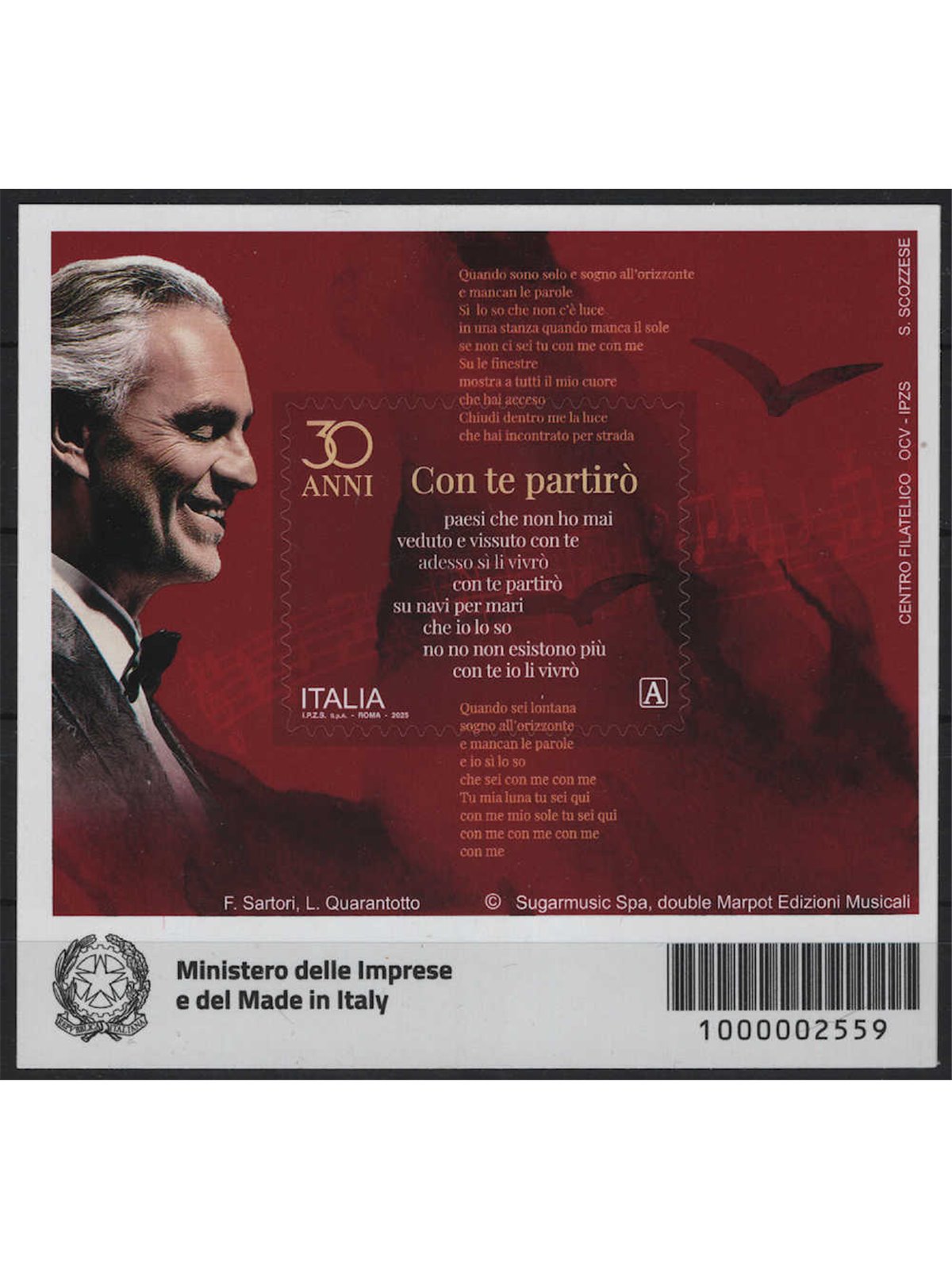 ITALIA 2025 Con Te Partirò BF MNH**