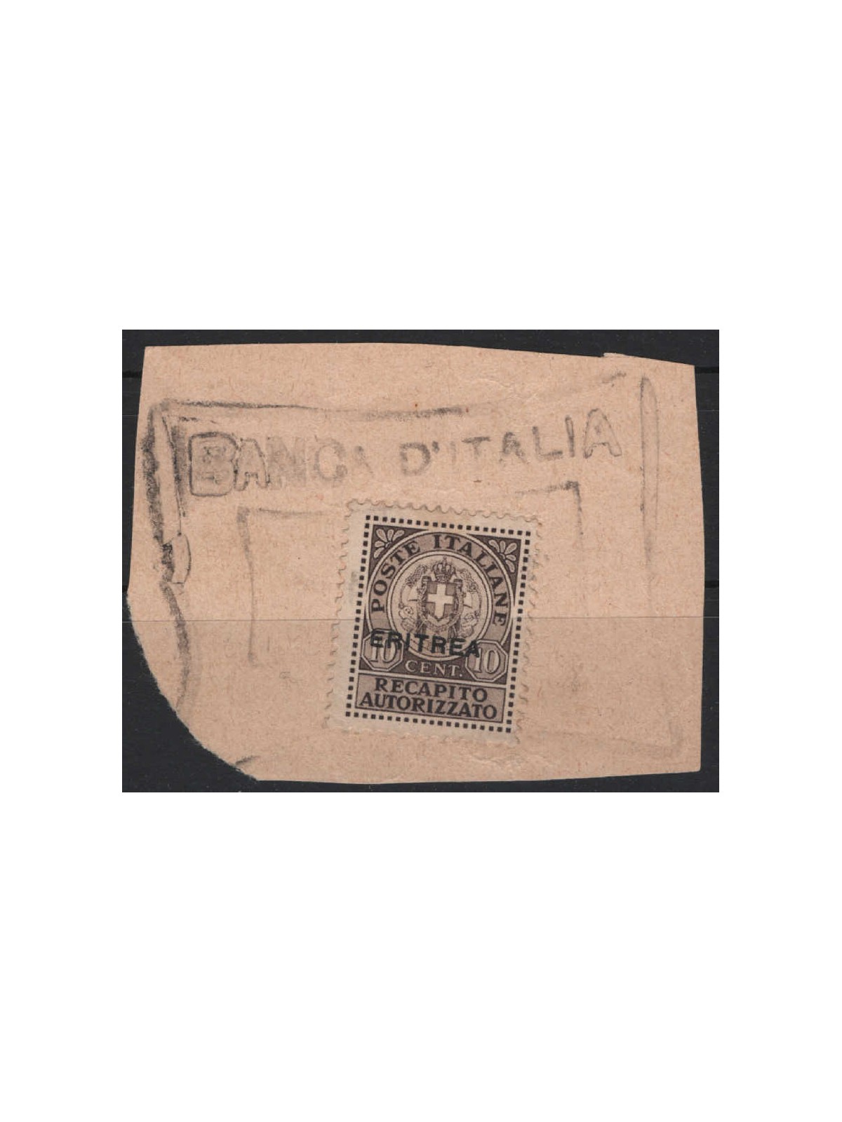 ERITREA 1939 Recapito autorizzato usato su frammento