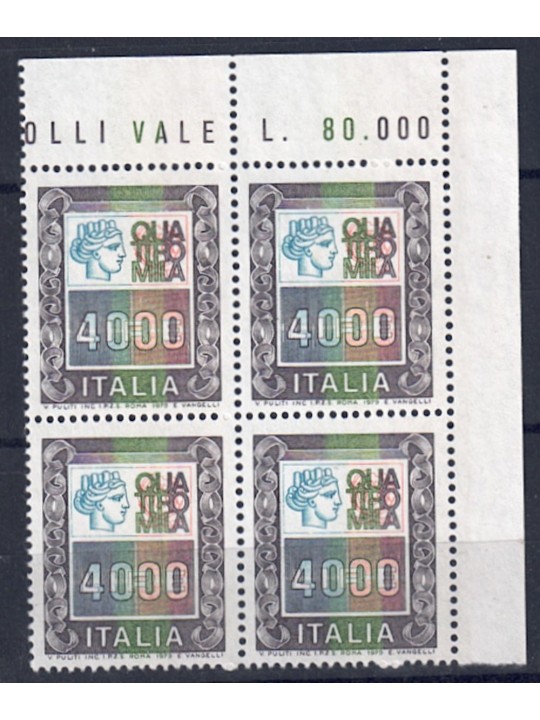 ITALIA 1978-79 Alti valori £ 4.000 in quartina MNH**