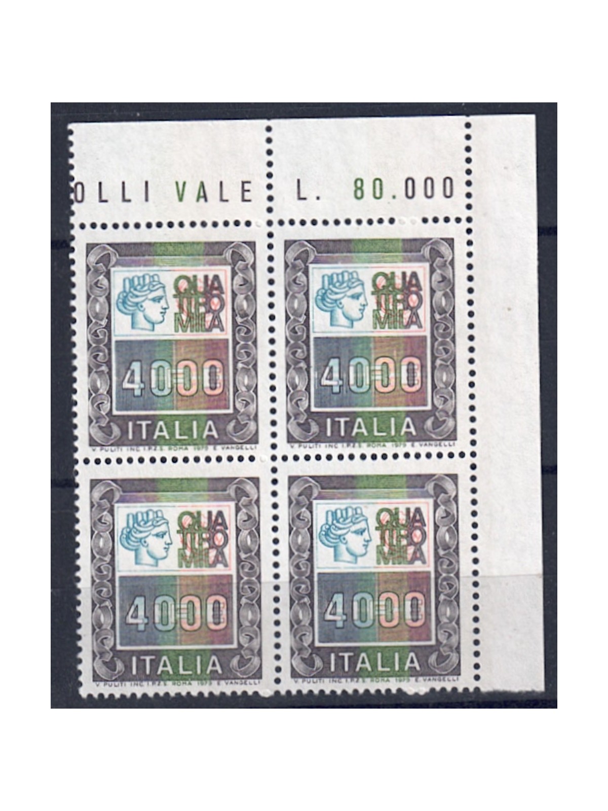 ITALIA 1978-79 Alti valori £ 4.000 in quartina MNH**