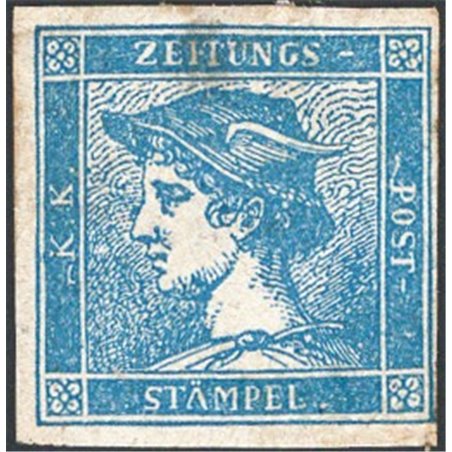 Lombardo Veneto 1851 Francobolli per giornali Testa di Mercurio (0,6) azzurro del 1° tipo buono stato n° 1 Cert. CiBaFil Cat. € 