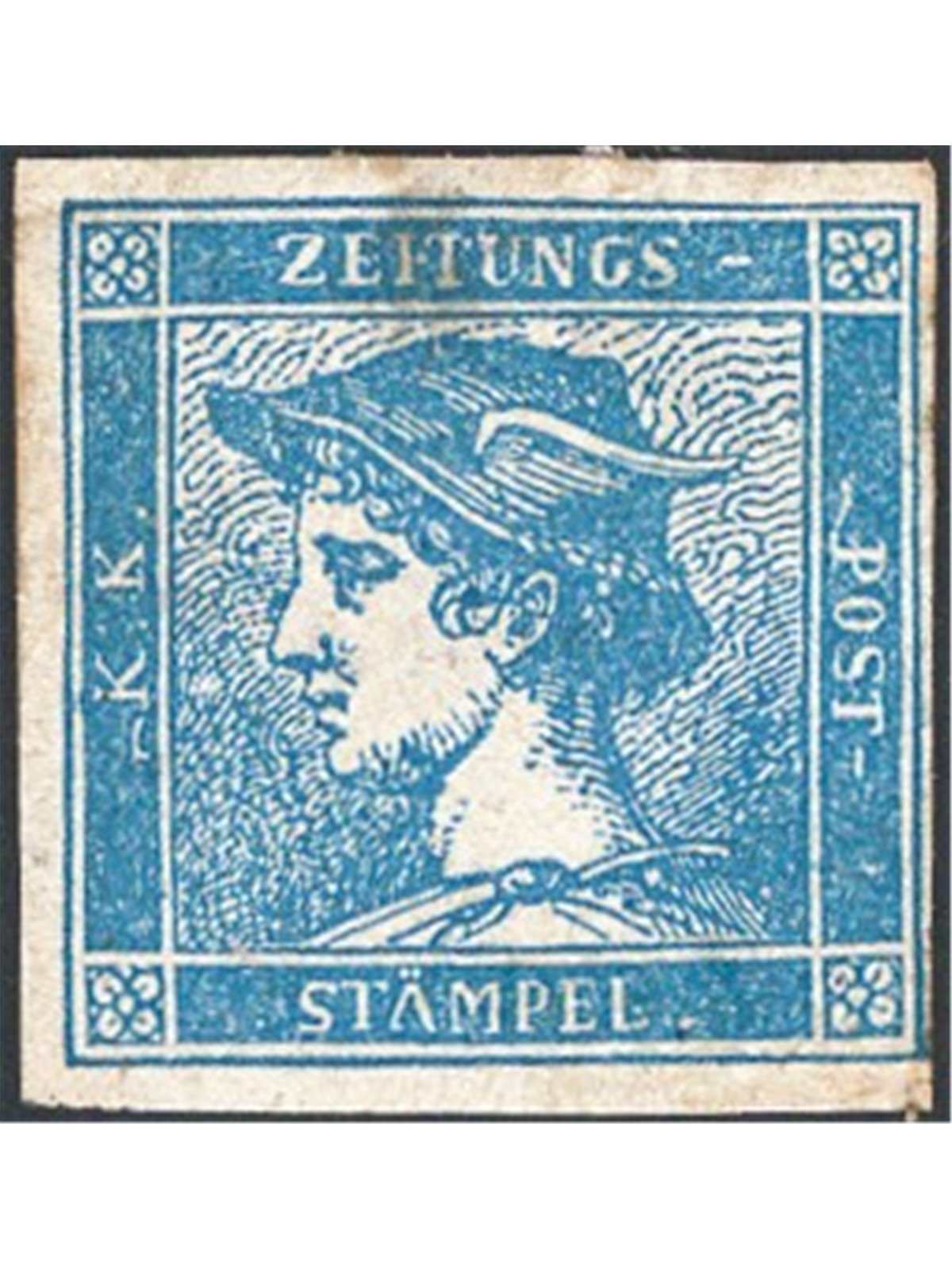 Lombardo Veneto 1851 Francobolli per giornali Testa di Mercurio (0,6) azzurro del 1° tipo buono stato n° 1 Cert. CiBaFil Cat. € 