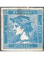 Lombardo Veneto 1851 Francobolli per giornali Testa di Mercurio (0,6) azzurro del 1° tipo buono stato n° 1 Cert. CiBaFil Cat. € 