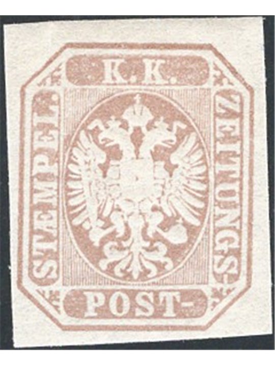 Lombardo Veneto 1863 Francobolli per giornali Stemma austro-ungarico (1,05 s.) bruno grigio n° 11 Cert. CiBaFil Cat. € 375 (**)
