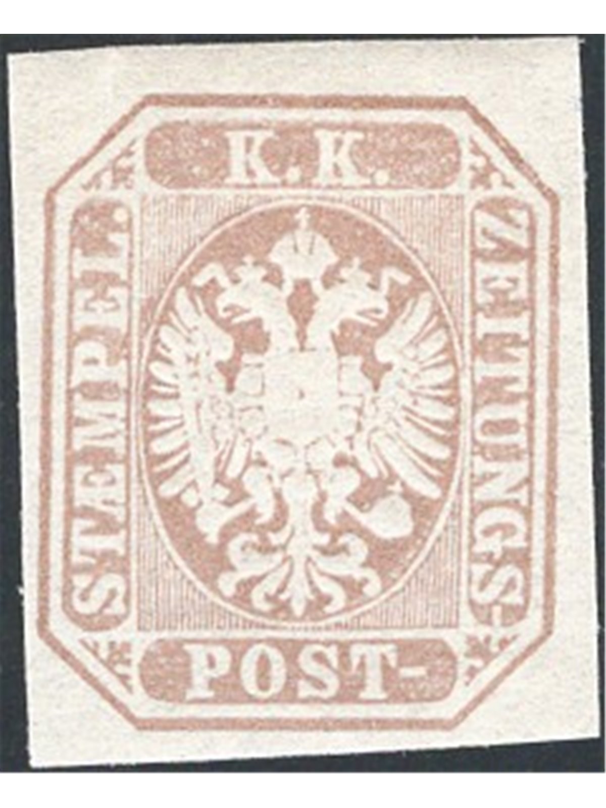 Lombardo Veneto 1863 Francobolli per giornali Stemma austro-ungarico (1,05 s.) bruno grigio n° 11 Cert. CiBaFil Cat. € 375 (**)