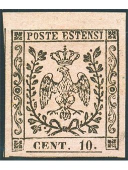 Modena 1857 Este Eagle 10 c. pink with a dot after the digits no. 9. Biondi Cert Cat. € 900 (*)