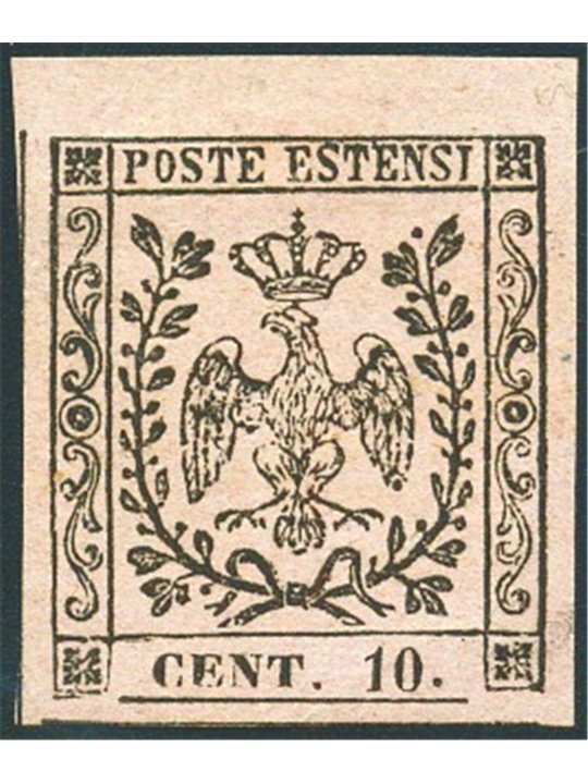 Modena 1857 Este Eagle 10 c. pink with a dot after the digits no. 9. Biondi Cert Cat. € 900 (*)