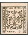 Modena 1857 Este Eagle 10 c. pink with a dot after the digits no. 9. Biondi Cert Cat. € 900 (*)