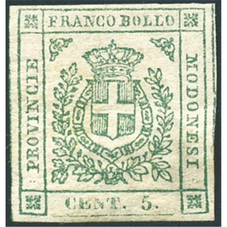 Modena 1859 Gov. Provv. 5 c. stemma di Savoia n° 12 Cert. Biondi Cat. € 2.400 (*)