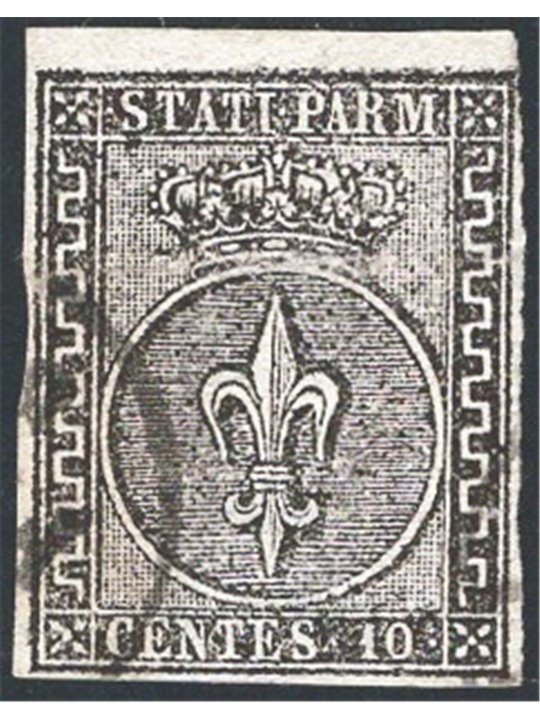 Parma 1852 Bourbon Lily 10 c. white no. 2 repaired. Signed AD ED + other Certified by CiBaFil Catalogue price €350 (U)