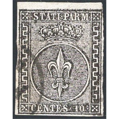 Parma 1852 Giglio borbonico 10 c. bianco n° 2 riparato. Firm. AD ED + altro Cert. CiBaFil Cat. € 350 (U)