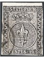 Parma 1852 Giglio borbonico 10 c. bianco n° 2 riparato. Firm. AD ED + altro Cert. CiBaFil Cat. € 350 (U)