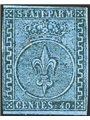 Parma 1852 Giglio borbonico 40 c. azzurro n° 5 Cert. Biondi Cat. € 14.000 (*)