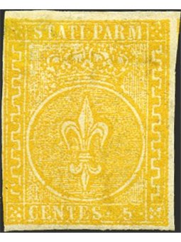 Parma 1853/55 Bourbon Lily 5 c. orange-yellow no. 6 Certified by Biondi Cat. €35,000 (*)