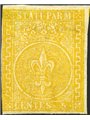 Parma 1853/55 Giglio borbonico 5 c. giallo arancio n° 6 Cert. Biondi Cat. € 35.000 (*)