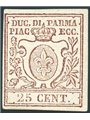 Parma 1857 Bourbon Lily 25 c. lilac-brown no. 10 Cert. Biondi Cat. €2,000 (*)