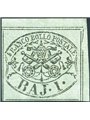 Stato Pontificio 1852 Stemma 1 b. verde grigiastro angolo di foglio n° 2 Cert. Biondi Cat. € 1.000 (**)