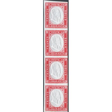 Sardegna 1862 IV emissione del 40 c. rosa carminio striscia di 4 n° 16E Cert. SPC Cat. € 2.200+ (**)