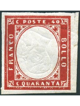 Sardinia 1861 Victor Emmanuel 40 c. carmine red with inverted effigy no. 16D Cert. Biondi Cat. (as used) € 11,000 (**)