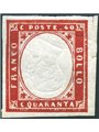 Sardegna 1861  Vitt. Emanuele 40 c. rosso carminio con effigie capovolta n° 16D Cert. Biondi Cat. (come usato) € 11.000 (**)